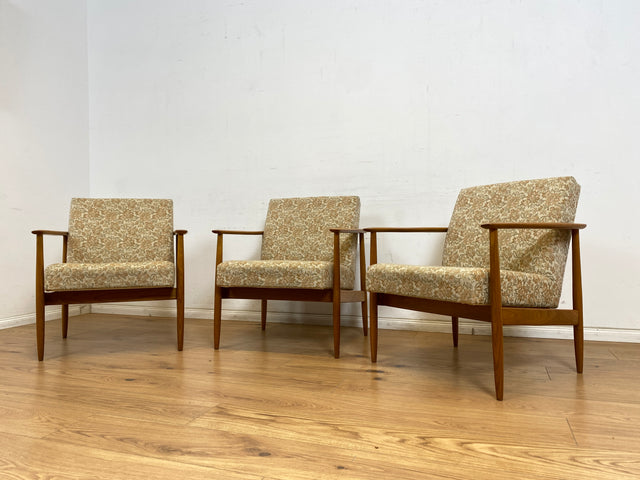 WMK 1/3 Stilvoller und gut erhaltener Mid-Century Sessel mit Originalbezug mit Blumenmuster und edlem Holzgestell # Sessel Loungesessel Lesesessel Relaxsessel Mid-Century Wohnzimmer 60er Vintage Retro