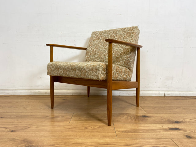WMK 1/3 Stilvoller und gut erhaltener Mid-Century Sessel mit Originalbezug mit Blumenmuster und edlem Holzgestell # Sessel Loungesessel Lesesessel Relaxsessel Mid-Century Wohnzimmer 60er Vintage Retro