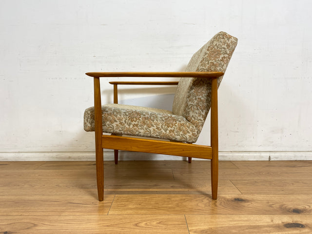 WMK 1/3 Stilvoller und gut erhaltener Mid-Century Sessel mit Originalbezug mit Blumenmuster und edlem Holzgestell # Sessel Loungesessel Lesesessel Relaxsessel Mid-Century Wohnzimmer 60er Vintage Retro