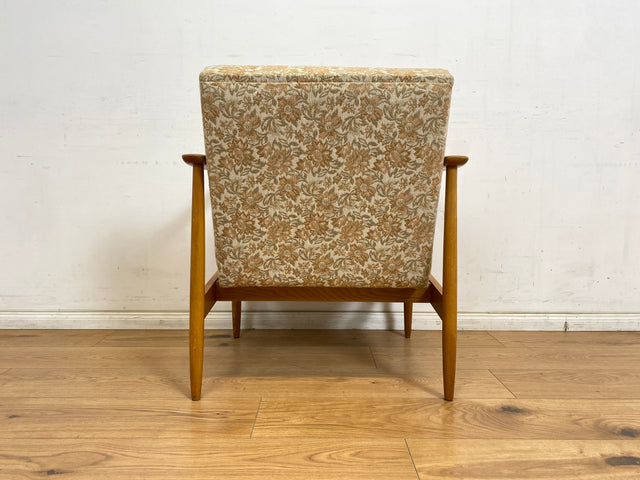 WMK 1/3 Stilvoller und gut erhaltener Mid-Century Sessel mit Originalbezug mit Blumenmuster und edlem Holzgestell # Sessel Loungesessel Lesesessel Relaxsessel Mid-Century Wohnzimmer 60er Vintage Retro