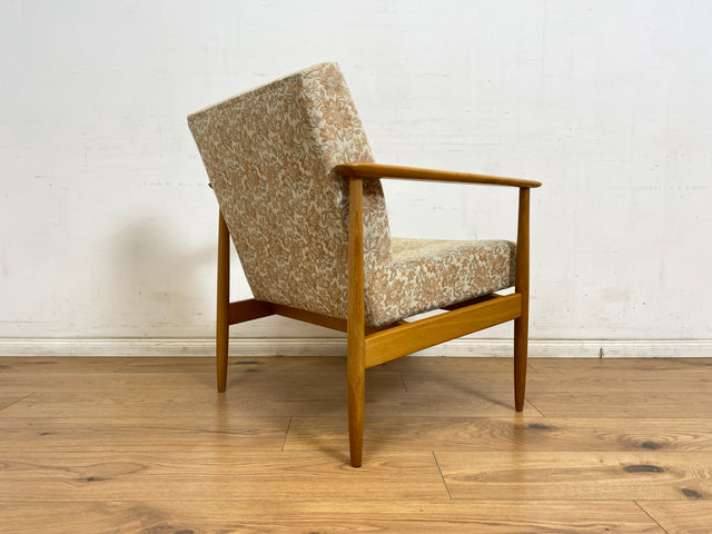 WMK 1/3 Stilvoller und gut erhaltener Mid-Century Sessel mit Originalbezug mit Blumenmuster und edlem Holzgestell # Sessel Loungesessel Lesesessel Relaxsessel Mid-Century Wohnzimmer 60er Vintage Retro