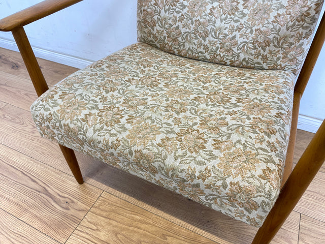 WMK 1/3 Stilvoller und gut erhaltener Mid-Century Sessel mit Originalbezug mit Blumenmuster und edlem Holzgestell # Sessel Loungesessel Lesesessel Relaxsessel Mid-Century Wohnzimmer 60er Vintage Retro