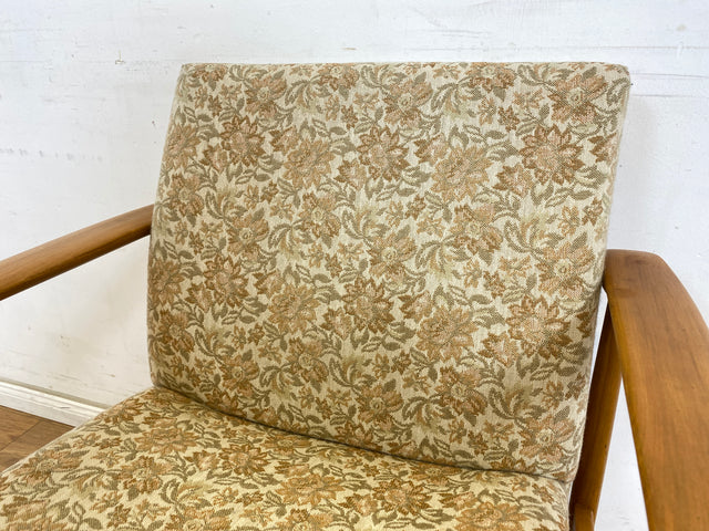 WMK 1/3 Stilvoller und gut erhaltener Mid-Century Sessel mit Originalbezug mit Blumenmuster und edlem Holzgestell # Sessel Loungesessel Lesesessel Relaxsessel Mid-Century Wohnzimmer 60er Vintage Retro