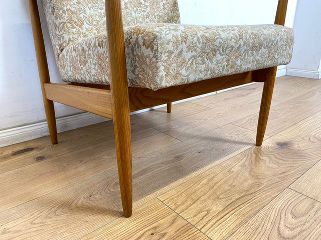 WMK 1/3 Stilvoller und gut erhaltener Mid-Century Sessel mit Originalbezug mit Blumenmuster und edlem Holzgestell # Sessel Loungesessel Lesesessel Relaxsessel Mid-Century Wohnzimmer 60er Vintage Retro