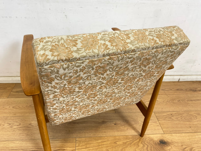 WMK 1/3 Stilvoller und gut erhaltener Mid-Century Sessel mit Originalbezug mit Blumenmuster und edlem Holzgestell # Sessel Loungesessel Lesesessel Relaxsessel Mid-Century Wohnzimmer 60er Vintage Retro