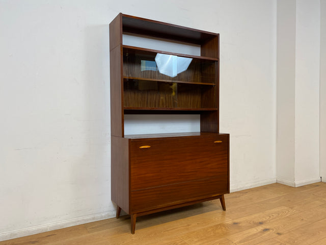 WMK I Schöne Mid-Century Vitrine mit Wäscheschrank, Vollholz