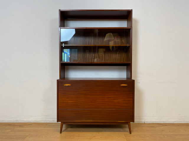 WMK I Schöne Mid-Century Vitrine mit Wäscheschrank, Vollholz