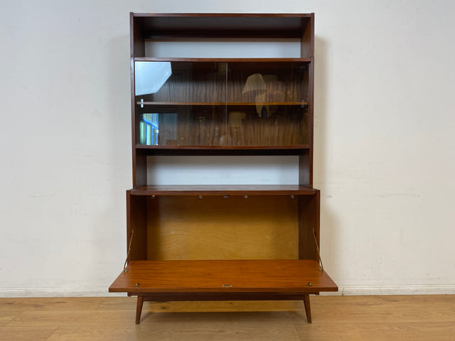 WMK I Schöne Mid-Century Vitrine mit Wäscheschrank, Vollholz