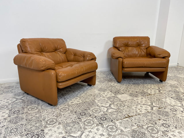 WMK 1/2 High-quality and well-preserved Italian designer armchair Coronado Tobia Scarpa by C&B Italia with genuine leather cover # Armchair Leather Armchair Seating Set Armchair Leather B&B Design Vintage