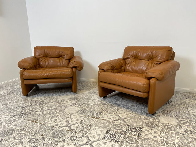 WMK 1/2 High-quality and well-preserved Italian designer armchair Coronado Tobia Scarpa by C&B Italia with genuine leather cover # Armchair Leather Armchair Seating Set Armchair Leather B&B Design Vintage
