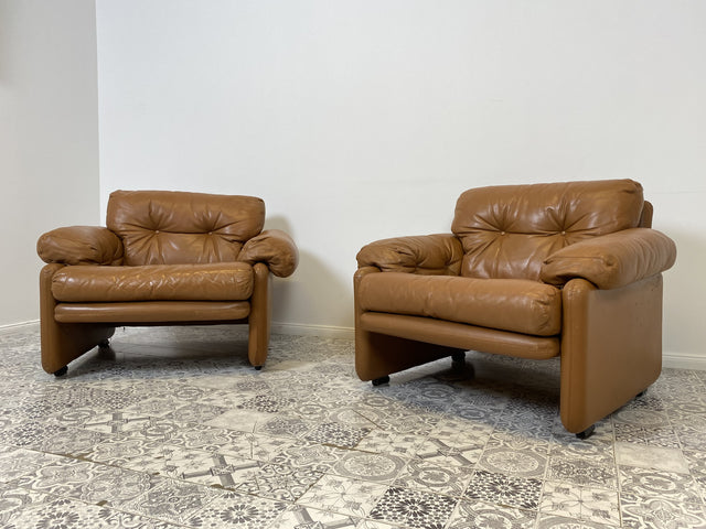 WMK 1/2 High-quality and well-preserved Italian designer armchair Coronado Tobia Scarpa by C&B Italia with genuine leather cover # Armchair Leather Armchair Seating Set Armchair Leather B&B Design Vintage