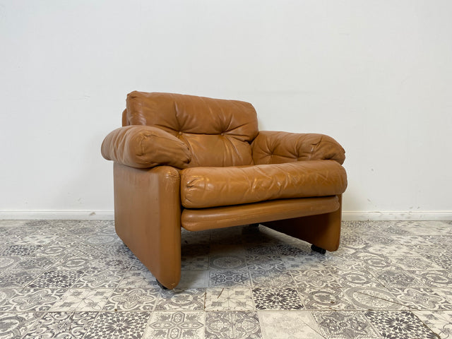 WMK 1/2 High-quality and well-preserved Italian designer armchair Coronado Tobia Scarpa by C&B Italia with genuine leather cover # Armchair Leather Armchair Seating Set Armchair Leather B&B Design Vintage