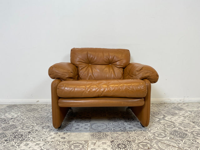 WMK 1/2 High-quality and well-preserved Italian designer armchair Coronado Tobia Scarpa by C&B Italia with genuine leather cover # Armchair Leather Armchair Seating Set Armchair Leather B&B Design Vintage