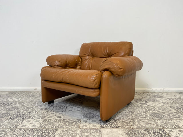 WMK 1/2 High-quality and well-preserved Italian designer armchair Coronado Tobia Scarpa by C&B Italia with genuine leather cover # Armchair Leather Armchair Seating Set Armchair Leather B&B Design Vintage