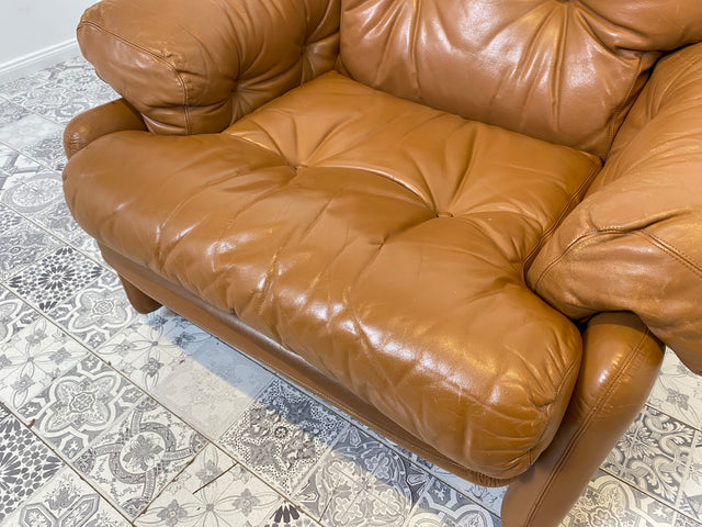WMK 1/2 High-quality and well-preserved Italian designer armchair Coronado Tobia Scarpa by C&B Italia with genuine leather cover # Armchair Leather Armchair Seating Set Armchair Leather B&B Design Vintage