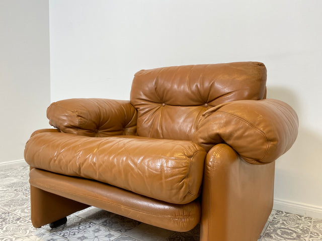 WMK 1/2 High-quality and well-preserved Italian designer armchair Coronado Tobia Scarpa by C&B Italia with genuine leather cover # Armchair Leather Armchair Seating Set Armchair Leather B&B Design Vintage
