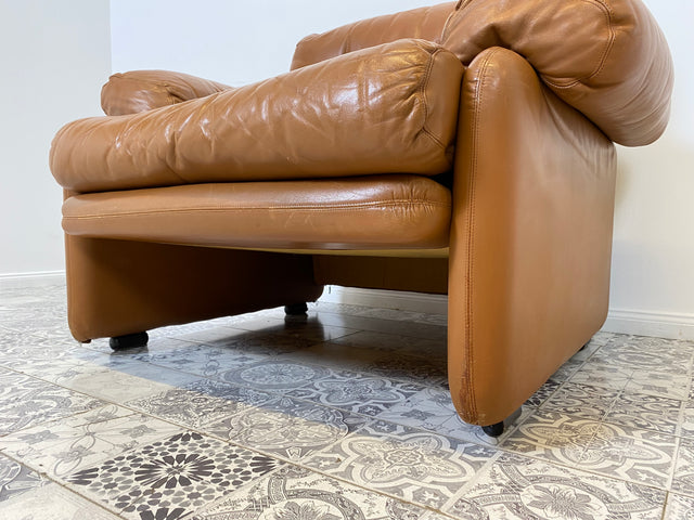 WMK 1/2 High-quality and well-preserved Italian designer armchair Coronado Tobia Scarpa by C&B Italia with genuine leather cover # Armchair Leather Armchair Seating Set Armchair Leather B&B Design Vintage
