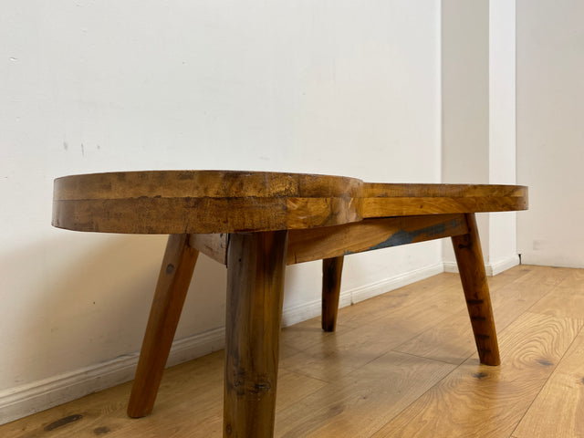Bootwood by WMK I Einzigartiger formschöne Nierentisch mit bunter Patchwork Tischplatte I handgefertigtes Unikat aus altem Bootsholz l Teakholz massiv I Couchtisch Coffee Table Berlin Köln NRW Bayern