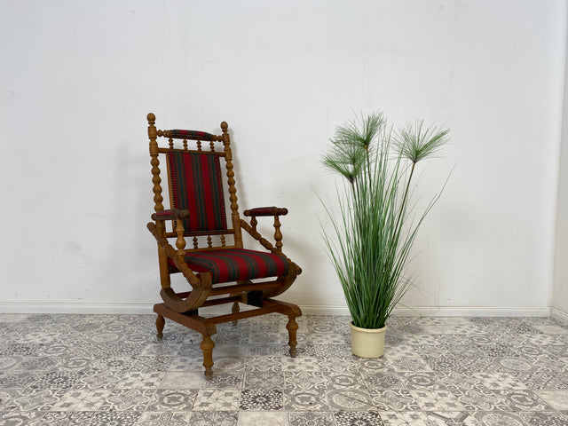 WMK Wunderschöner und sehr gut erhaltener dänischer Schaukelstuhl aus gedrechseltem Vollholz Rahmen mit bodenschonender Federwippung # Stuhl Sessel Lesesessel Rocking Chair Vintage Skandinavisch