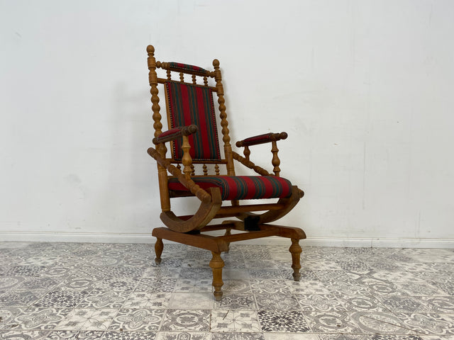 WMK Wunderschöner und sehr gut erhaltener dänischer Schaukelstuhl aus gedrechseltem Vollholz Rahmen mit bodenschonender Federwippung # Stuhl Sessel Lesesessel Rocking Chair Vintage Skandinavisch