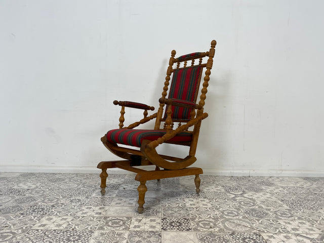 WMK Wunderschöner und sehr gut erhaltener dänischer Schaukelstuhl aus gedrechseltem Vollholz Rahmen mit bodenschonender Federwippung # Stuhl Sessel Lesesessel Rocking Chair Vintage Skandinavisch