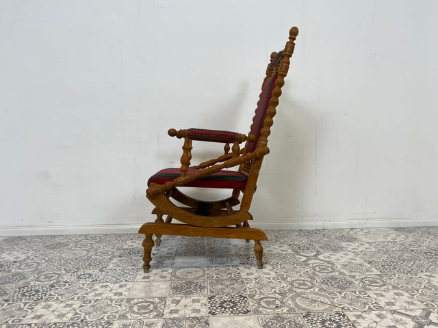 WMK Wunderschöner und sehr gut erhaltener dänischer Schaukelstuhl aus gedrechseltem Vollholz Rahmen mit bodenschonender Federwippung # Stuhl Sessel Lesesessel Rocking Chair Vintage Skandinavisch