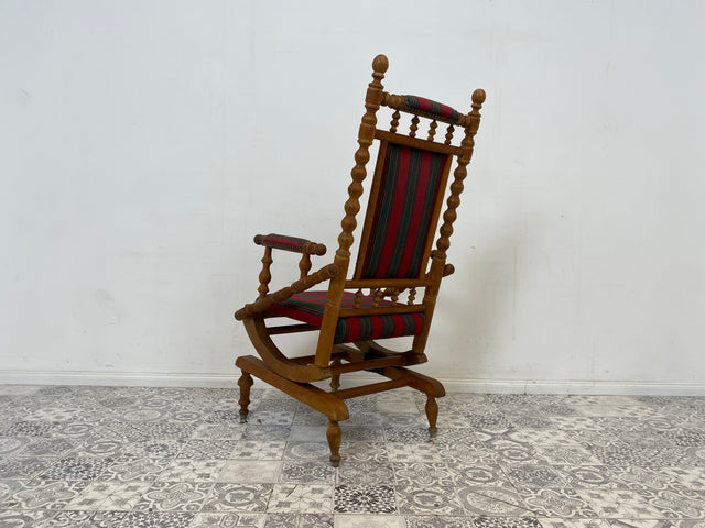 WMK Wunderschöner und sehr gut erhaltener dänischer Schaukelstuhl aus gedrechseltem Vollholz Rahmen mit bodenschonender Federwippung # Stuhl Sessel Lesesessel Rocking Chair Vintage Skandinavisch
