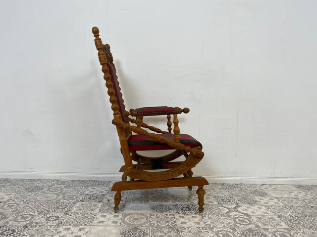 WMK Wunderschöner und sehr gut erhaltener dänischer Schaukelstuhl aus gedrechseltem Vollholz Rahmen mit bodenschonender Federwippung # Stuhl Sessel Lesesessel Rocking Chair Vintage Skandinavisch