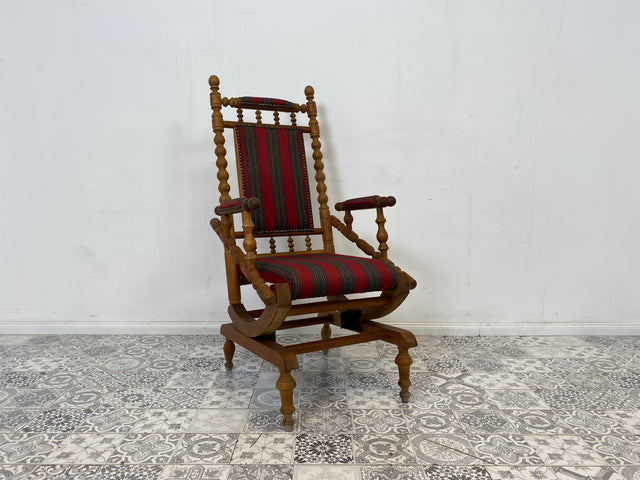 WMK Wunderschöner und sehr gut erhaltener dänischer Schaukelstuhl aus gedrechseltem Vollholz Rahmen mit bodenschonender Federwippung # Stuhl Sessel Lesesessel Rocking Chair Vintage Skandinavisch