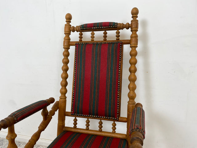 WMK Wunderschöner und sehr gut erhaltener dänischer Schaukelstuhl aus gedrechseltem Vollholz Rahmen mit bodenschonender Federwippung # Stuhl Sessel Lesesessel Rocking Chair Vintage Skandinavisch