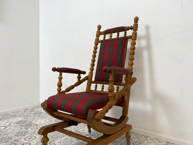 WMK Wunderschöner und sehr gut erhaltener dänischer Schaukelstuhl aus gedrechseltem Vollholz Rahmen mit bodenschonender Federwippung # Stuhl Sessel Lesesessel Rocking Chair Vintage Skandinavisch