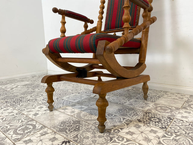 WMK Wunderschöner und sehr gut erhaltener dänischer Schaukelstuhl aus gedrechseltem Vollholz Rahmen mit bodenschonender Federwippung # Stuhl Sessel Lesesessel Rocking Chair Vintage Skandinavisch