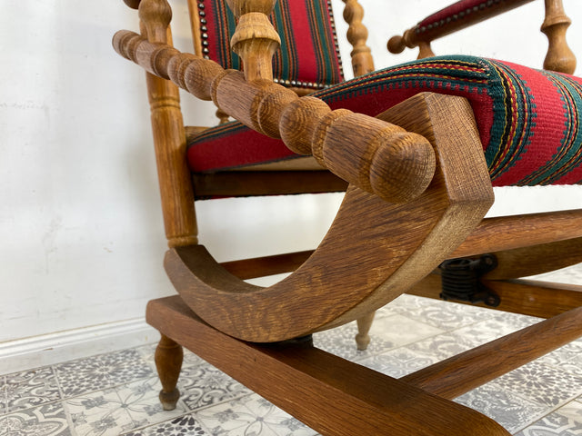 WMK Wunderschöner und sehr gut erhaltener dänischer Schaukelstuhl aus gedrechseltem Vollholz Rahmen mit bodenschonender Federwippung # Stuhl Sessel Lesesessel Rocking Chair Vintage Skandinavisch