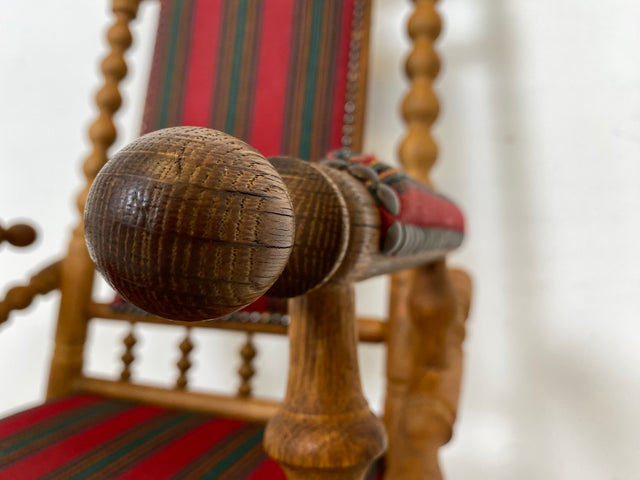 WMK Wunderschöner und sehr gut erhaltener dänischer Schaukelstuhl aus gedrechseltem Vollholz Rahmen mit bodenschonender Federwippung # Stuhl Sessel Lesesessel Rocking Chair Vintage Skandinavisch