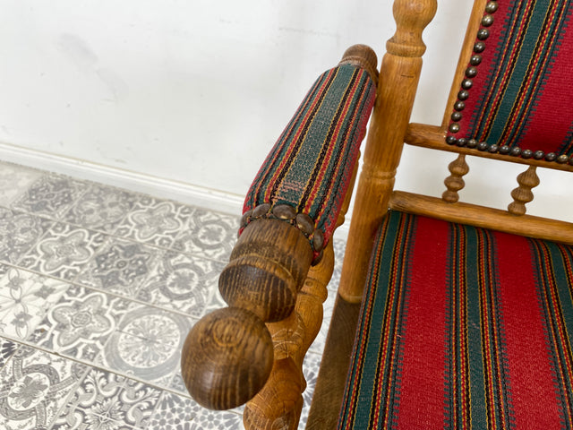 WMK Wunderschöner und sehr gut erhaltener dänischer Schaukelstuhl aus gedrechseltem Vollholz Rahmen mit bodenschonender Federwippung # Stuhl Sessel Lesesessel Rocking Chair Vintage Skandinavisch