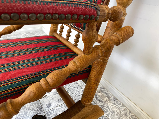 WMK Wunderschöner und sehr gut erhaltener dänischer Schaukelstuhl aus gedrechseltem Vollholz Rahmen mit bodenschonender Federwippung # Stuhl Sessel Lesesessel Rocking Chair Vintage Skandinavisch