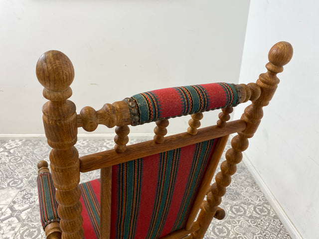 WMK Wunderschöner und sehr gut erhaltener dänischer Schaukelstuhl aus gedrechseltem Vollholz Rahmen mit bodenschonender Federwippung # Stuhl Sessel Lesesessel Rocking Chair Vintage Skandinavisch