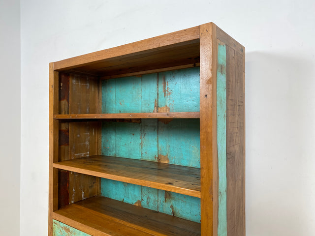 Boatwood by WMK # Besonderes Bücherregal mit Schubladen, ein aus altem Bootsholz handgefertigtes Unikat aus massivem Teakholz # Regal Bücherschrank Holzregal Highboard Raumtrenner Loft Teak Bootsmöbel