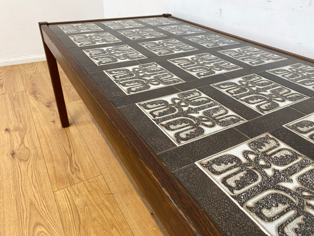 WMK Stilvoller und sehr gut erhaltener großer dänischer Couchtisch aus Palisander mit kunstvoll gestalteten Fliesen # skandinavischer Wohnzimmertisch Fliesentisch Coffee Table Mid-Century Vintage 70er