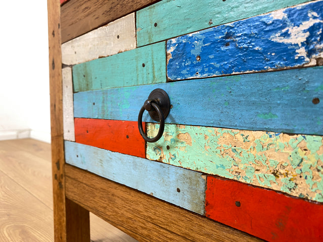 Boatwood by WMK I 1/5 Schöner & nachhaltiger Nachtisch mit Schubladen I handmade Unikat aus altem Bootsholz I Teakholz massiv I Nachtschrank Nachkommode Nachtschränkchen Kommode Berlin Rostock München