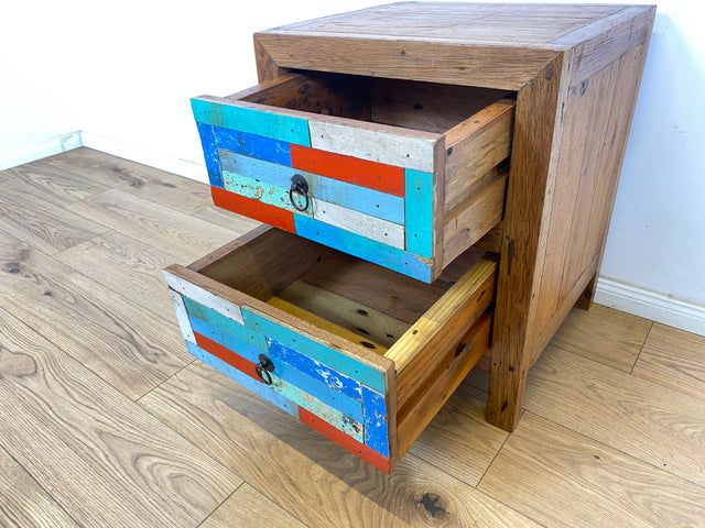 Boatwood by WMK I 1/5 Schöner & nachhaltiger Nachtisch mit Schubladen I handmade Unikat aus altem Bootsholz I Teakholz massiv I Nachtschrank Nachkommode Nachtschränkchen Kommode Berlin Rostock München