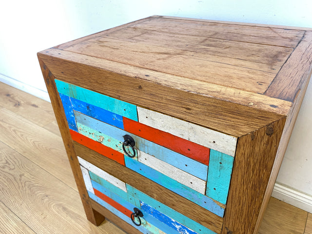 Boatwood by WMK I 1/5 Schöner & nachhaltiger Nachtisch mit Schubladen I handmade Unikat aus altem Bootsholz I Teakholz massiv I Nachtschrank Nachkommode Nachtschränkchen Kommode Berlin Rostock München