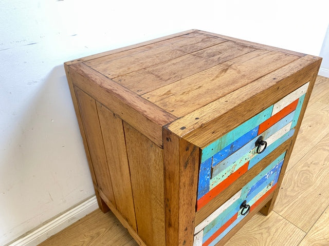 Boatwood by WMK I 1/5 Schöner & nachhaltiger Nachtisch mit Schubladen I handmade Unikat aus altem Bootsholz I Teakholz massiv I Nachtschrank Nachkommode Nachtschränkchen Kommode Berlin Rostock München