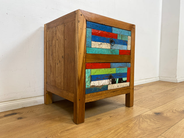 Boatwood by WMK I 1/5 Schöner & nachhaltiger Nachtisch mit Schubladen I handmade Unikat aus altem Bootsholz I Teakholz massiv I Nachtschrank Nachkommode Nachtschränkchen Kommode Berlin Rostock München