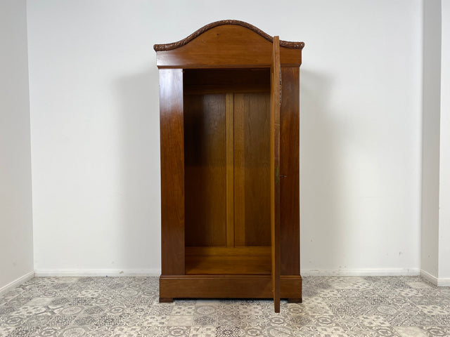 WMK Wunderschöner und gut erhaltener antiker Kleiderschrank aus vollem Holz mit Spiegel & feinen Holzschnitzereien # Schrank Dielenschrank Vertiko Wardrobe Garderobe Wäscheschrank Jugendstil Vintage