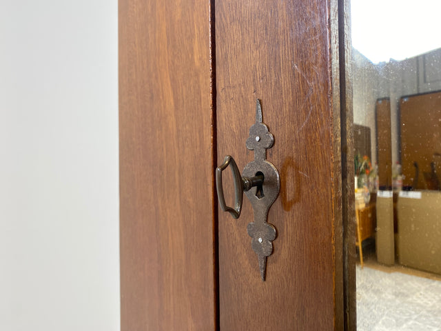 WMK Wunderschöner und gut erhaltener antiker Kleiderschrank aus vollem Holz mit Spiegel & feinen Holzschnitzereien # Schrank Dielenschrank Vertiko Wardrobe Garderobe Wäscheschrank Jugendstil Vintage