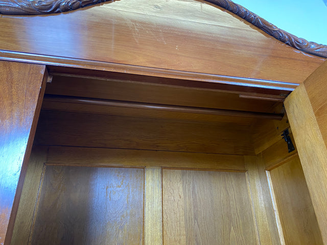WMK Wunderschöner und gut erhaltener antiker Kleiderschrank aus vollem Holz mit Spiegel & feinen Holzschnitzereien # Schrank Dielenschrank Vertiko Wardrobe Garderobe Wäscheschrank Jugendstil Vintage
