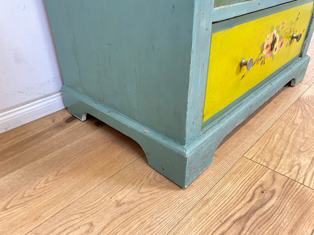 WMK Besonders schöne antike Spiegelkommode aus vollem Holz mit Marmorplatte und floraler Handbemalung # Schminkkommode Frisierkommode Marmorkommode Schubladenkommode Wäschekommode Jugendstil Vintage