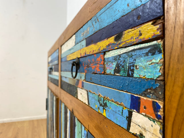 Boatwood by WMK # Einzigartige Kommode mit Schubladen, ein aus altem Bootsholz handgefertigtes Unikat aus massivem Teakholz # Schrank Sideboard Anrichte Wäschekommode Wickelkommode Bootsmöbel Teak