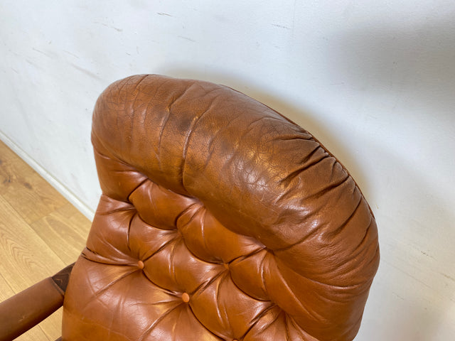 WMK 1/2 Formschöner, sehr bequemer & gut erhaltener skandinavischer Ledersessel mit gestepptem Echtleder # Sessel Lesesessel Relaxsessel Easy Chair Fernsehsessel Leder Vintage Mid-Century # Stückpreis